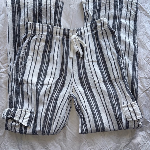 Roxy Pants - Roxy Navy & White Striped Drawstring Linen Pants small